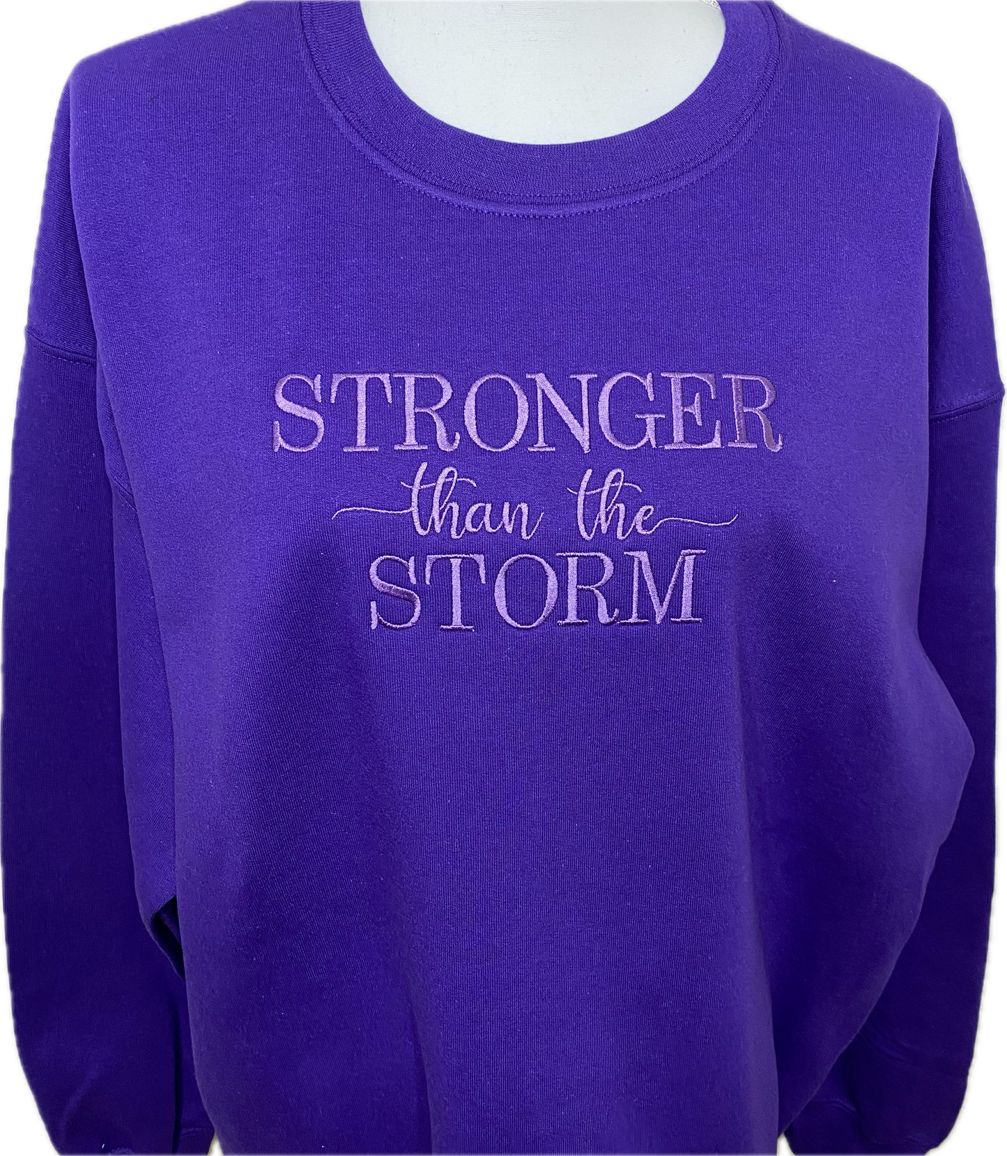 Sweatshirt, Stronger than the Storm Purple Embroidered Aesthetic CrewNeck Sweatshirt Keepsake, Luxhan Beauty