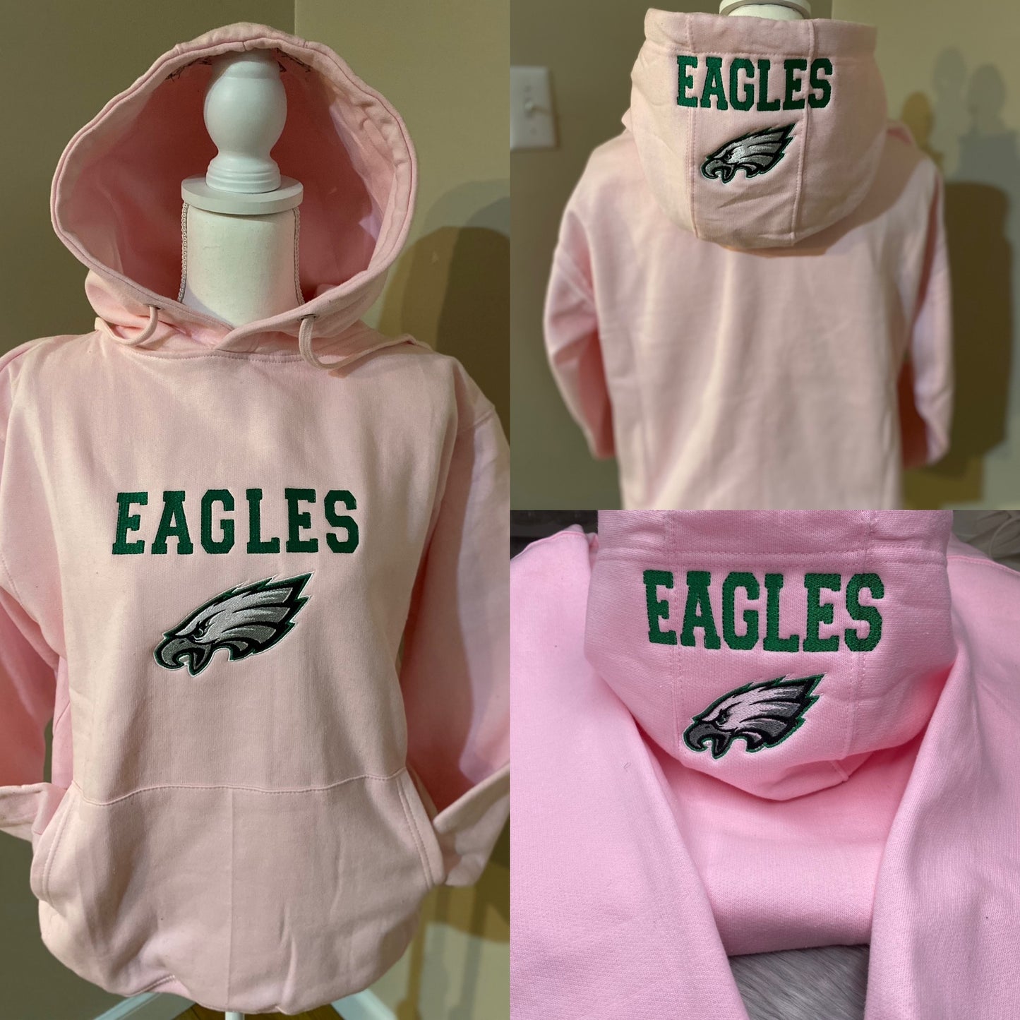 Pink Football Embroidered Hood and Chest Philadelphia Hoodie, Season