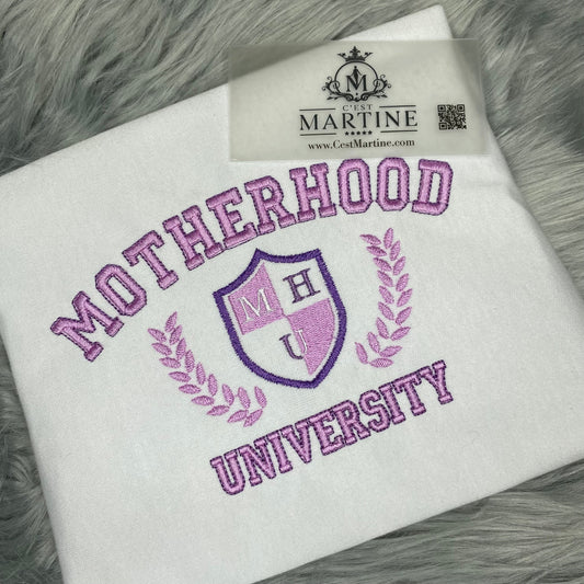 Motherhood University Mother's Day Embroidered Gift T-Shirt