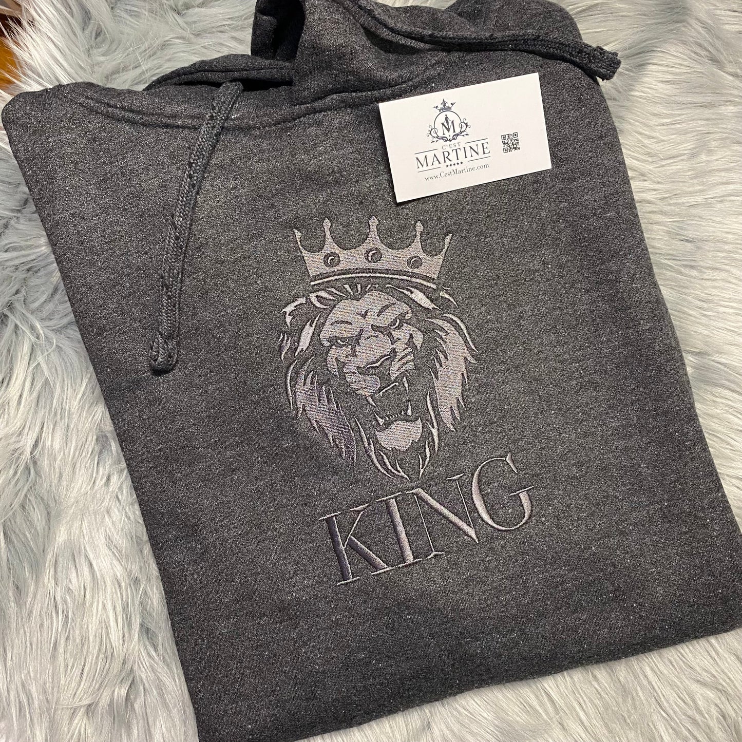 Custom Hoodie, King Embroidery, Lion with a Crown,