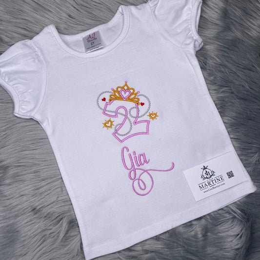 Personalized Birthday Shirt, Princess, Crown, 2nd Birthday, Embroidered