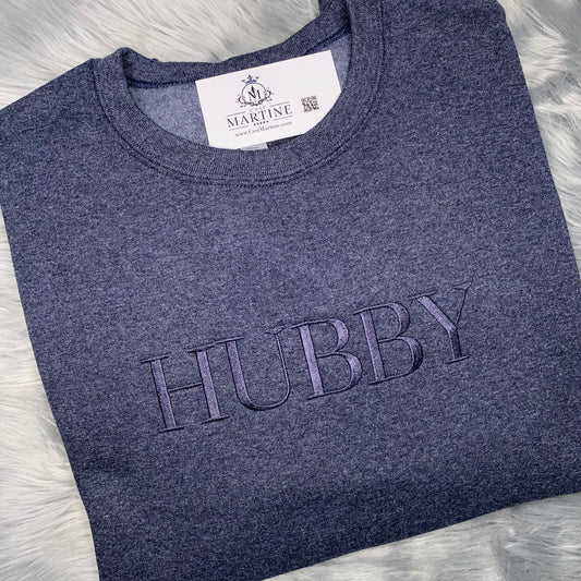 Embroidered Gift, Husband, Hubby CrewNeck Sweatshirt, Aesthetic Embroidery, Father's Day